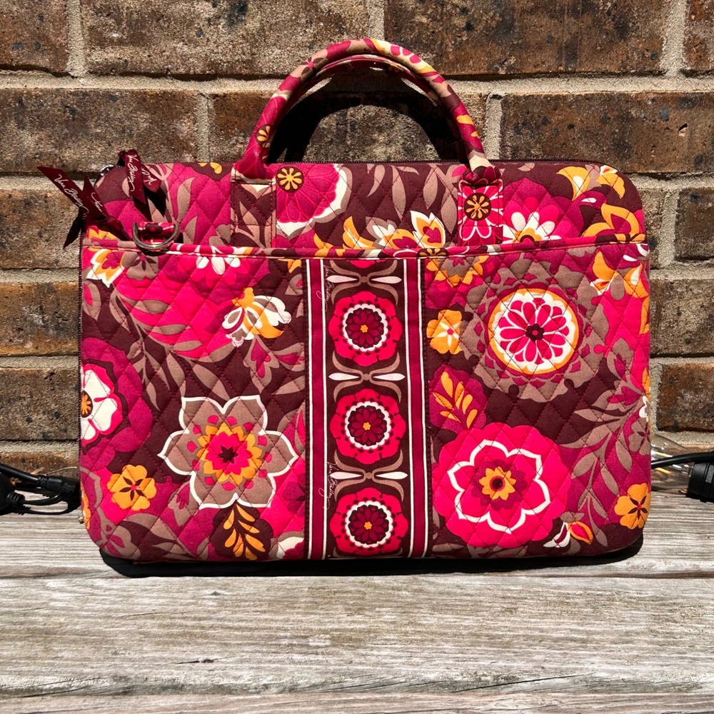 Vera Bradley Laptop Case Quilted Floral Carnaby Pink Burgundy Boho Tech